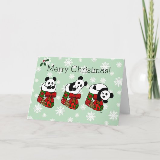 Christmas Panda Cartoon Stocking Snowflake Feestdagen Kaart (Voorkant)