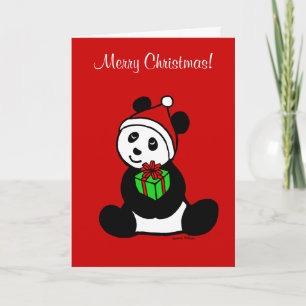 Christmas Panda Santa Hat Feestdagen Kaart