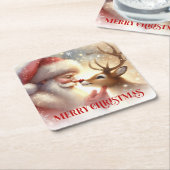 Christmas Paper Coasters Santa Claus and Rudolph Kartonnen Onderzetters (Schuin)