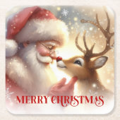 Christmas Paper Coasters Santa Claus and Rudolph Kartonnen Onderzetters (Voorkant)