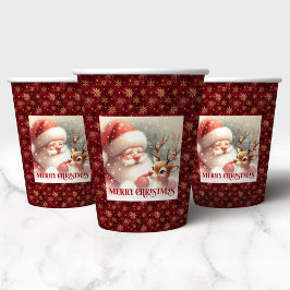 Christmas Paper Cups Featuring Cute Santa Rudolph Papieren Bekers