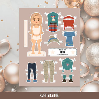 Christmas Paper Doll Blonde Girl Winter Outfits