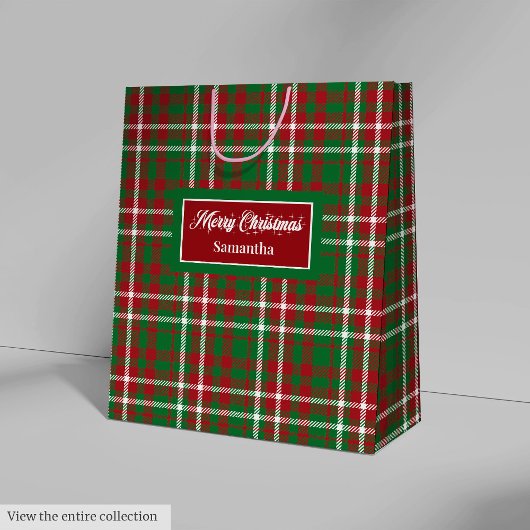 Christmas Paper Gift Bags Elegant Tartan Accent Medium Cadeauzakje