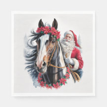Christmas Paper Napkin Santa Riding a Paint Horse 