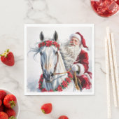 Christmas Paper Napkin Santa Riding a White Horse Servet (Insitu)