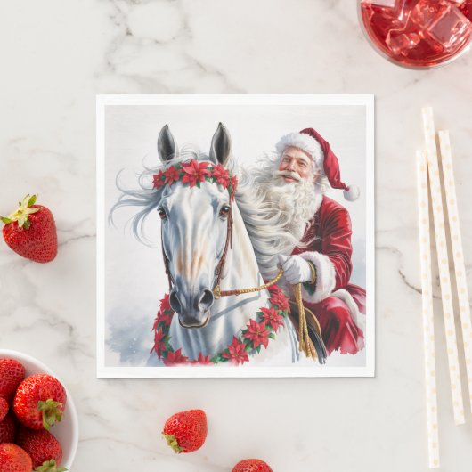 Christmas Paper Napkin Santa Riding a White Horse Servet (Insitu)