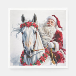 Christmas Paper Napkin Santa Riding a White Horse Servet