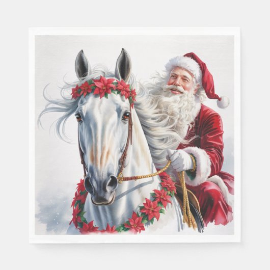 Christmas Paper Napkin Santa Riding a White Horse Servet (Voorkant)