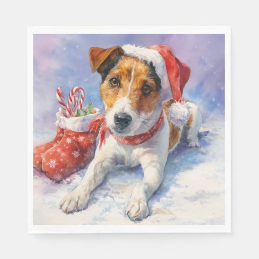Christmas Paper Napkin with adorable Jack Russel Servet (Voorkant)