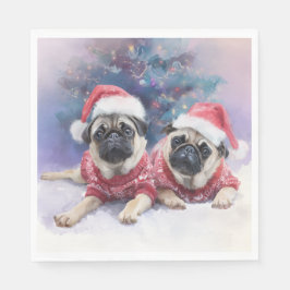  Christmas Paper Napkin with two adorable pugs Servet