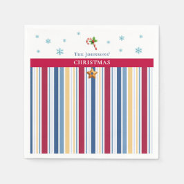 Christmas Paper Napkins – Blue, Red & Gold Stripes Servet