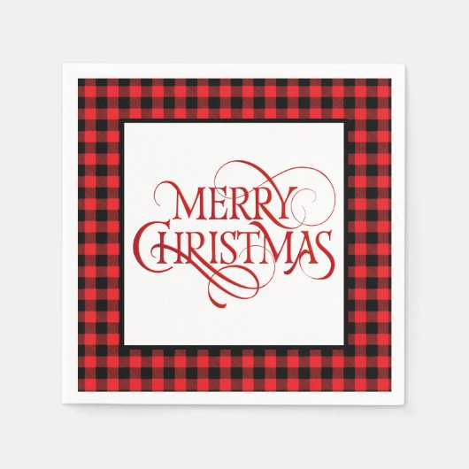 Christmas Paper Napkins Red & Black Buffalo Plaid Servet (Voorkant)