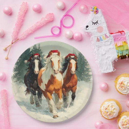 Christmas Paper Plate / Beautiful Galloping Horse  Papieren Bordje (Feest)