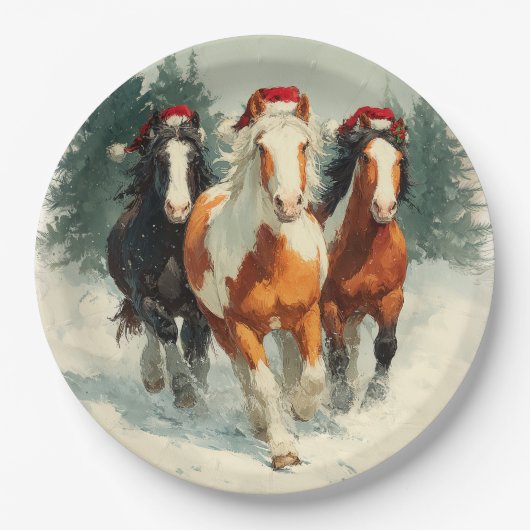Christmas Paper Plate / Beautiful Galloping Horse Papieren Bordje (Voorkant)
