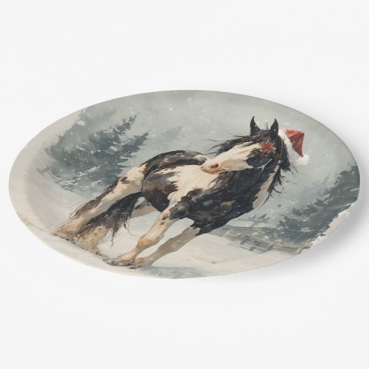 Christmas Paper Plate / Beautiful Paint Horse Papieren Bordje (Gekanteld)