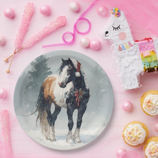 Christmas Paper Plate / Beautiful Paint Horse  Papieren Bordje (Feest)