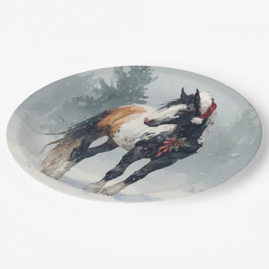Christmas Paper Plate / Beautiful Paint Horse  Papieren Bordje (Gekanteld)