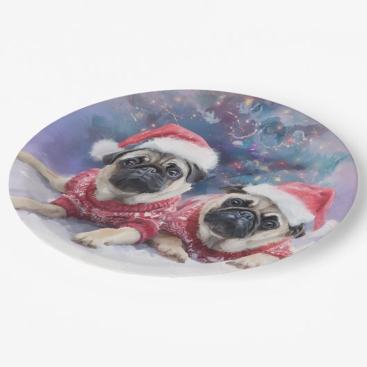 Christmas Paper Plate for pug lovers Papieren Bordje (Gekanteld)
