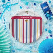 Christmas Paper Plates – Blue, Red & Gold Stripes Papieren Bordje (Feest)