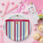 Christmas Paper Plates – Blue, Red & Gold Stripes Papieren Bordje (Feest)