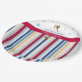 Christmas Paper Plates – Blue, Red & Gold Stripes Papieren Bordje (Gekanteld)
