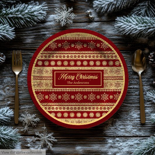 Christmas Paper Plates Elegant Red Gold Holiday Papieren Bordje
