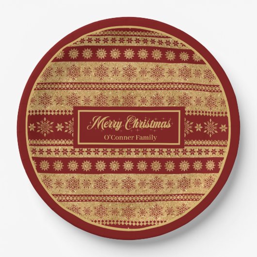 Christmas Paper Plates Elegant Red Gold Holiday Papieren Bordje (Voorkant)