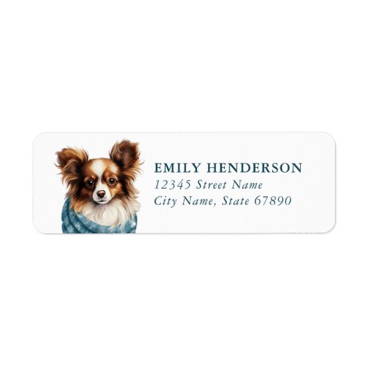 Christmas Papillon Dog Retour Adreslabel Etiket (Voorkant)