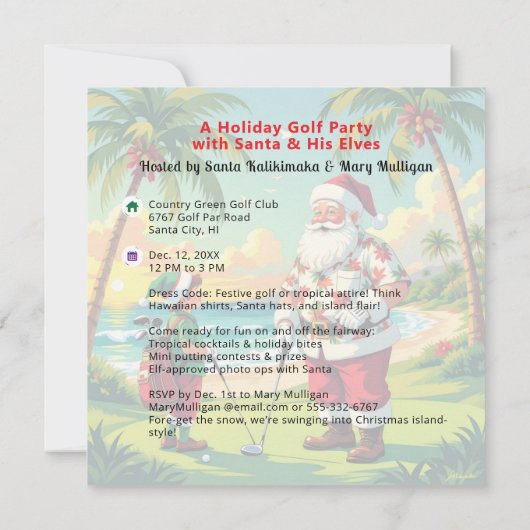 Christmas Par-Tee Fun Tropical Golf Santa Party SQ Kaart (Achterkant)