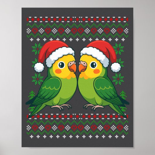 Christmas Parakeet Ugly Xmas Sweater Parakeets Lon Poster (Voorkant)