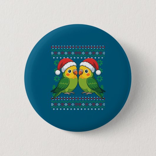Christmas Parakeet Ugly Xmas Sweater Parakeets Lon Ronde Button 5,7 Cm (Voorkant)