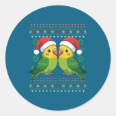 Christmas Parakeet Ugly Xmas Sweater Parakeets Lon Ronde Sticker (Voorkant)