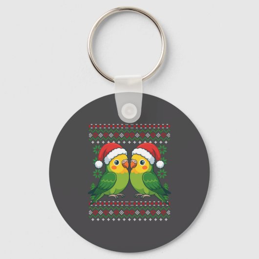 Christmas Parakeet Ugly Xmas Sweater Parakeets Lon Sleutelhanger (Voorkant)