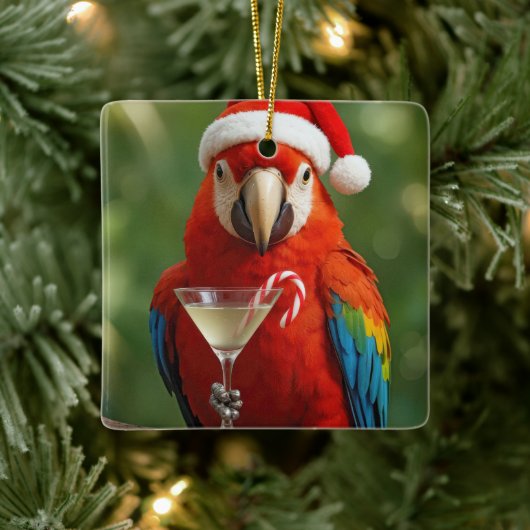 Christmas Parrot Holding a Cocktail Keramisch Ornament (Boom)