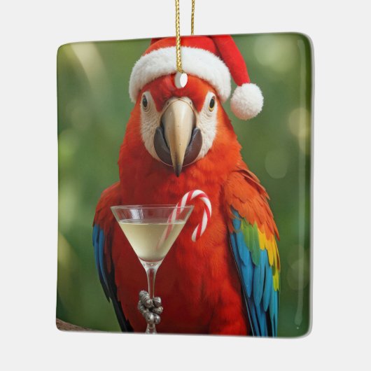 Christmas Parrot Holding a Cocktail Keramisch Ornament (Links)