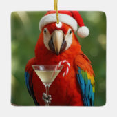 Christmas Parrot Holding a Cocktail Keramisch Ornament (Voorkant)