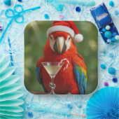 Christmas Parrot Holding a Cocktail Papieren Bordje (Feest)