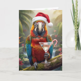 Christmas Parrot Holding a Martini Cocktail Kaart