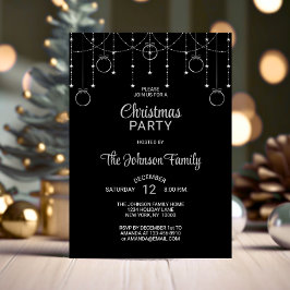 CHRISTMAS PARTY Black Silver Glitter Stars Kaart
