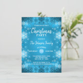 CHRISTMAS PARTY Blue Glitter White Snowflakes Snow Kaart (Staand voorkant)