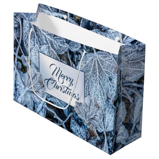 Christmas Party Blue Leaves Snow Winter Holidays Groot Cadeauzakje (Voorkant Gekanteld)