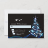 Christmas Party Blue Shiny Tree Black Elegant RSVP Kaartje (Voorkant)