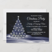 Christmas Party Blue Shiny Tree Winter Navy Kaart (Voorkant)