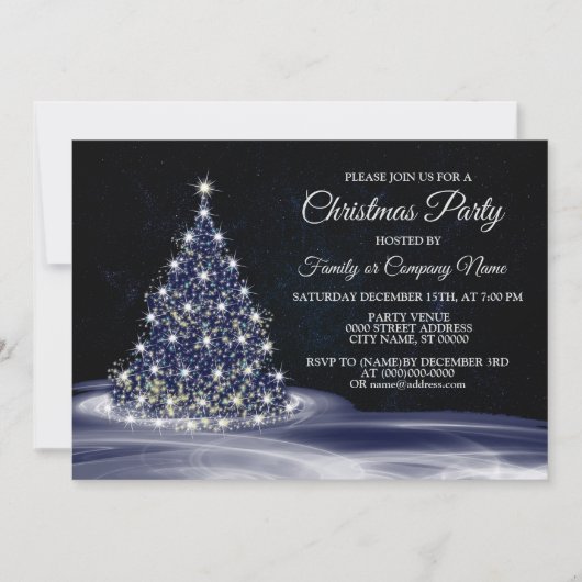 Christmas Party Blue Shiny Tree Winter Navy Kaart (Voorkant)