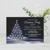 Christmas Party Blue Shiny Tree Winter Navy Kaart (Staand voorkant)