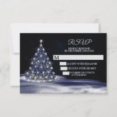 Christmas Party Blue Shiny Tree Winter Navy RSVP Kaartje (Voorkant)