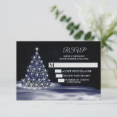 Christmas Party Blue Shiny Tree Winter Navy RSVP Kaartje (Staand voorkant)