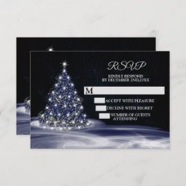 Christmas Party Blue Shiny Tree Winter Navy RSVP Kaartje