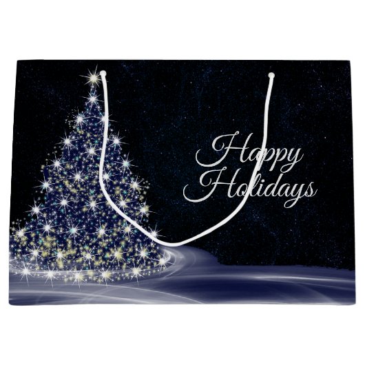 Christmas party Blue Shiny Tree Winter Navy Rustic Groot Cadeauzakje (Voorkant)