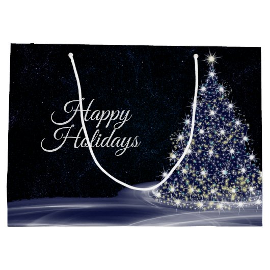 Christmas party Blue Shiny Tree Winter Navy Rustic Groot Cadeauzakje (Achterkant)